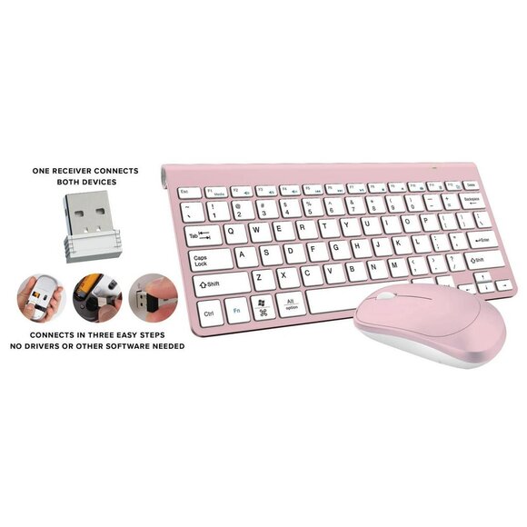 New CYLO Wireless Keyboard and Mouse Set Universal PC or Mac, Pink - Picture 2 of 3